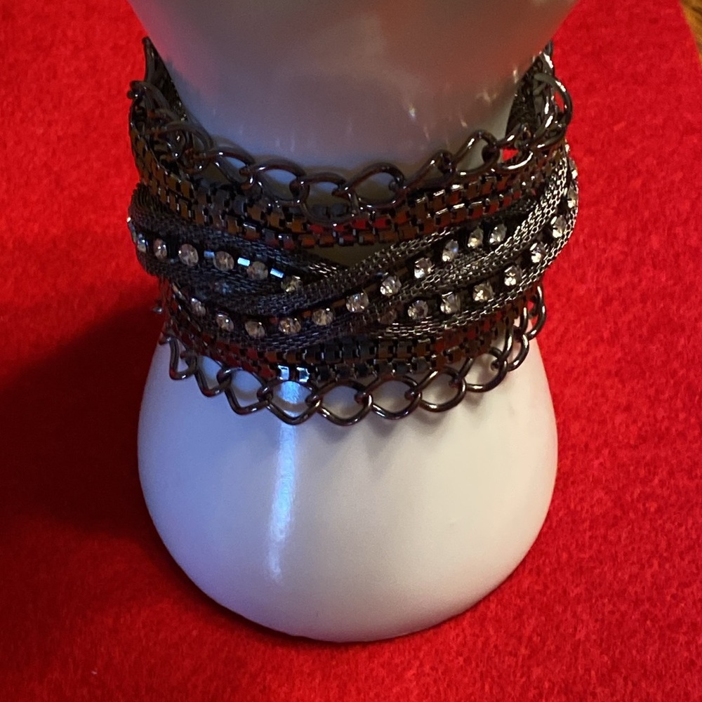 Chunky Silver Tone Crystal Multi-Row Bracelet - Picture 10 of 16